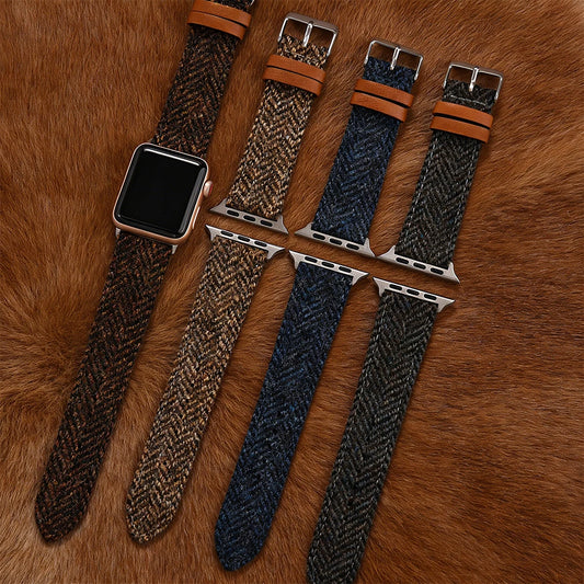 38mm 40mm 41mm 42mm 44 45 49mm Woolen Leather Watch Strap for Apple Watch Band Iwatch Series 8 7 SE 6 5 4 3 2 1 Watch Bracelets